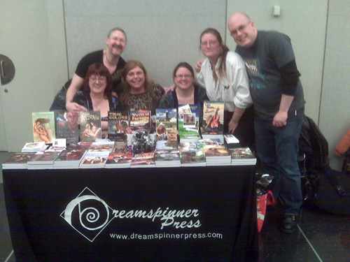 Dreamspinner Press, one of the fair’s sponsors, had several authors in attendance (from left to right): Clare London, Andrew Grey, Carolyn LeVine Topol, Marguerite Labbe, Felicitas Ivey, Jeff Adams