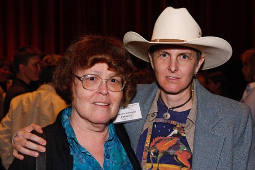 "Lesbian Cowboys" editors Sacchi Green (L) and Rakelle Valencia at the 22nd Annual Lambda Literary Awards. Photo: Donna Aceto
