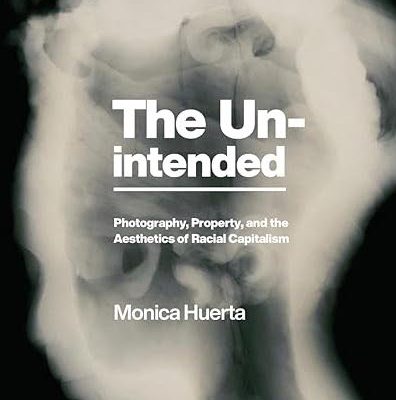 Image of the cover of Monica Huerta's book "The Unintended," featuring a ghostly x-ray of a human head in silhouette.