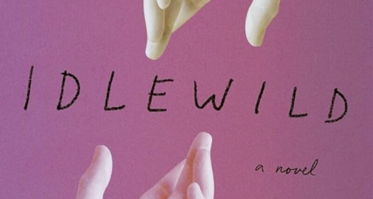 Cropped cover image of Idlewild by James Frankie Thomas; two hands reach for each other from top and bottom across a pink landscape.