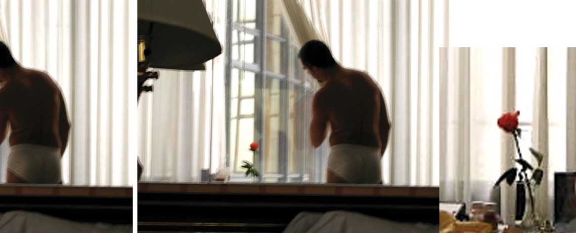 Cropped image of Bonds & Boundaries cover, portraying the blurry figure of a man in his underwear in a dim apartment.